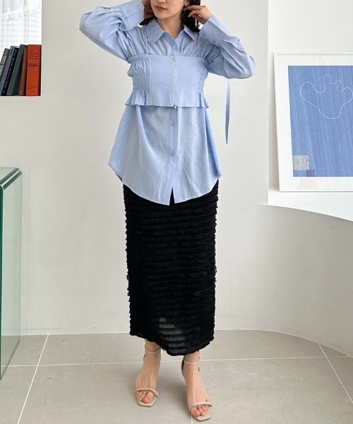 archives(アルシーヴ)の「ZIPビスチェXミドルシャツSET(シャツ/ブラウス・レディース・ブラック/オフホワイト/オレンジ/ブルー・MEDIUM)」の10枚目の写真