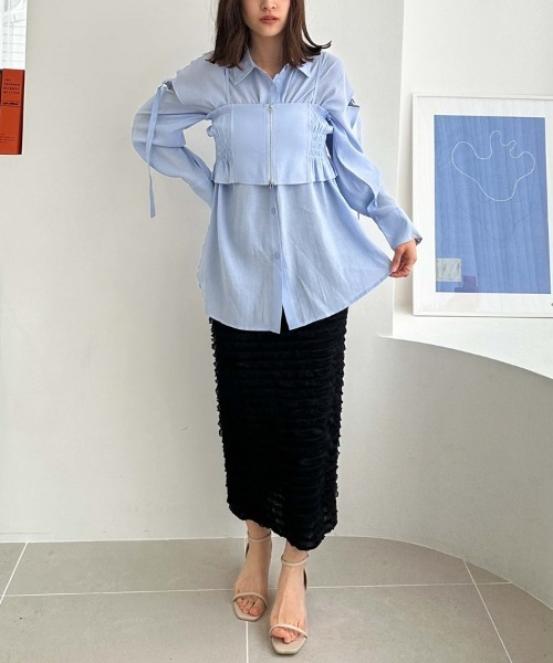 archives(アルシーヴ)の「ZIPビスチェXミドルシャツSET(シャツ/ブラウス・レディース・ブラック/オフホワイト/オレンジ/ブルー・MEDIUM)」の9枚目の写真