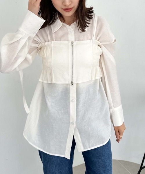 archives(アルシーヴ)の「ZIPビスチェXミドルシャツSET(シャツ/ブラウス・レディース・ブラック/オフホワイト/オレンジ/ブルー・MEDIUM)」の5枚目の写真