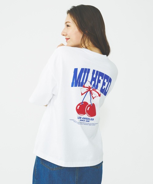 Tシャツ・カットソー [0milewear] Ribbon T-Shirt セール】RIBBON AND CHERRY WIDE S/S TEE（Tシャツ/カットソー