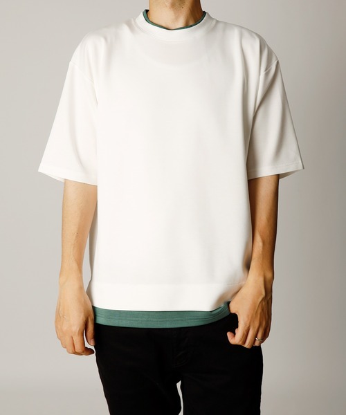 INASTUDIOS ZOO(イーナストゥディオスズー)の「「INASTUDIOS SELECT」ダンボールニット フェイクレイヤー クルーTシャツ(Tシャツ/カットソー・メンズ・ホワイト/サックスブルー/ブラック/ベージュ・X-LARGE/LARGE/MEDIUM)」の1枚目の写真
