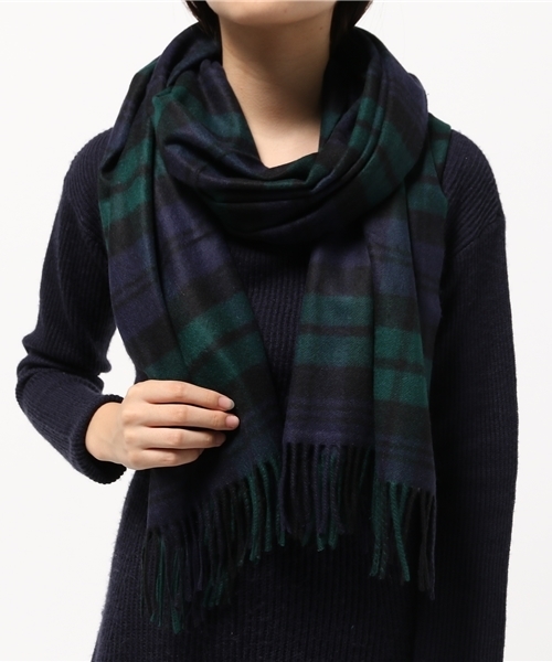 Johnstons of Elgin（ジョンストンズオブエルガン）の「JOHNSTONS:カシミヤチェックストール◇（ストール/ショール・レディース・グレー/オリーブ/グリーン/レッド/ブラック/オフホワイト/ブルー/イエロー・ONE SIZE）」の13枚目の写真