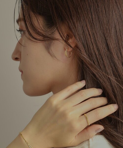 K18ミラーカット7連 フープピアス（ピアス（両耳用