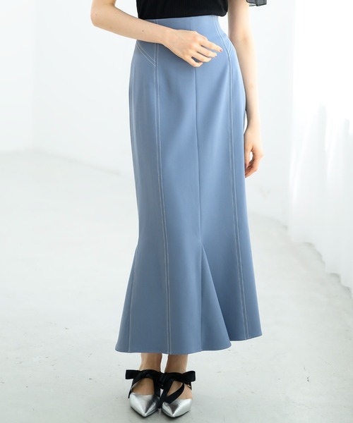 MISCH MASCH（ミッシュマッシュ）の「配色ステッチマーメイドスカート/MM437203（スカート・レディース・ブラック/ピンク/ブルー/モカ・S/M）」の4枚目の写真