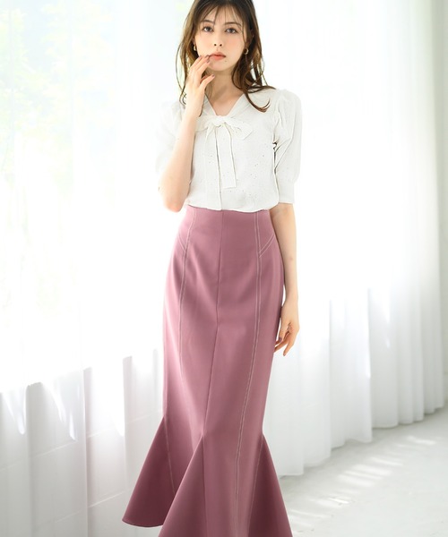 MISCH MASCH（ミッシュマッシュ）の「配色ステッチマーメイドスカート/MM437203（スカート・レディース・ブラック/ピンク/ブルー/モカ・S/M）」の22枚目の写真