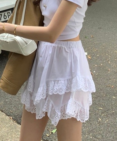 セール】スカラップレースランダムヘムミニスカート（スカート