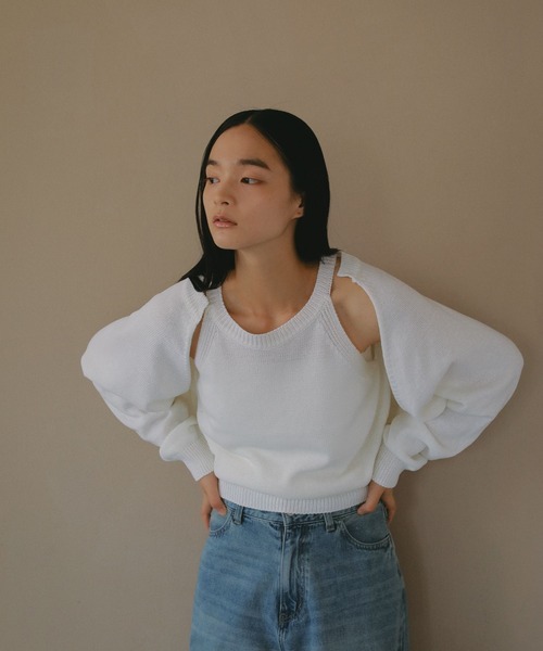 e/rm（イーアールエム）の「アメスリニットノースリーブ（タンクトップ・レディース・ブラック/オフホワイト・FREE）」の7枚目の写真