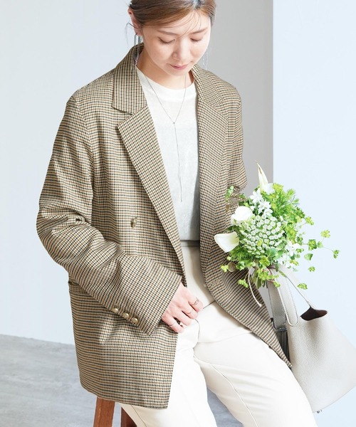 reca（レカ）の「先染チェックテーラードジャケット（テーラードジャケット・レディース・ベージュ/グレー・M）」の2枚目の写真