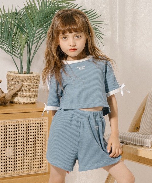 URBAN CHERRY（アーバンチェリー）の「【さらっと触感】ワッフルサイドリングボタンデザインショートパンツ（その他パンツ・キッズ・ブルー/ブラック/ホワイト・110cm/120cm/130cm/140cm/150cm）」の5枚目の写真