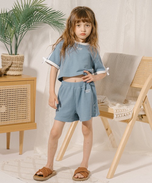 URBAN CHERRY（アーバンチェリー）の「【さらっと触感】ワッフルサイドリングボタンデザインショートパンツ（その他パンツ・キッズ・ブルー/ブラック/ホワイト・110cm/120cm/130cm/140cm/150cm）」の9枚目の写真