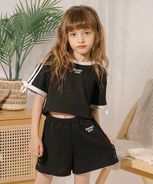 URBAN CHERRY（アーバンチェリー）の「【さらっと触感】ワッフルサイドリングボタンデザインショートパンツ（その他パンツ・キッズ・ブルー/ブラック/ホワイト・110cm/120cm/130cm/140cm/150cm）」の11枚目の写真