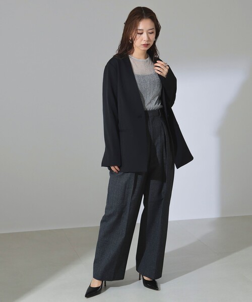 Demi-Luxe BEAMS(デミルクス ビームス)の「【1/16再値下げ】1ボタン ラペルレス ジャケット(ノーカラージャケット・レディース・ブラック/ベージュ・36/38)」の3枚目の写真