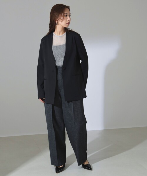 Demi-Luxe BEAMS(デミルクス ビームス)の「【1/16再値下げ】1ボタン ラペルレス ジャケット(ノーカラージャケット・レディース・ブラック/ベージュ・36/38)」の5枚目の写真