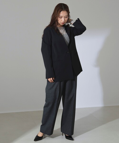 Demi-Luxe BEAMS(デミルクス ビームス)の「【1/16再値下げ】1ボタン ラペルレス ジャケット(ノーカラージャケット・レディース・ブラック/ベージュ・36/38)」の6枚目の写真