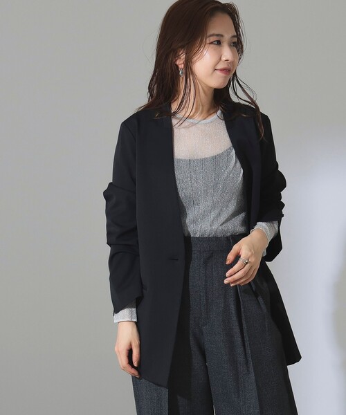 Demi-Luxe BEAMS(デミルクス ビームス)の「【1/16再値下げ】1ボタン ラペルレス ジャケット(ノーカラージャケット・レディース・ブラック/ベージュ・36/38)」の9枚目の写真