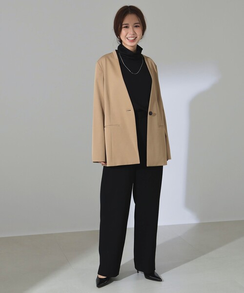 Demi-Luxe BEAMS(デミルクス ビームス)の「【1/16再値下げ】1ボタン ラペルレス ジャケット(ノーカラージャケット・レディース・ブラック/ベージュ・36/38)」の10枚目の写真