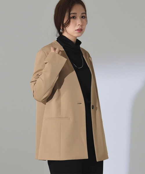 Demi-Luxe BEAMS(デミルクス ビームス)の「【1/16再値下げ】1ボタン ラペルレス ジャケット(ノーカラージャケット・レディース・ブラック/ベージュ・36/38)」の12枚目の写真