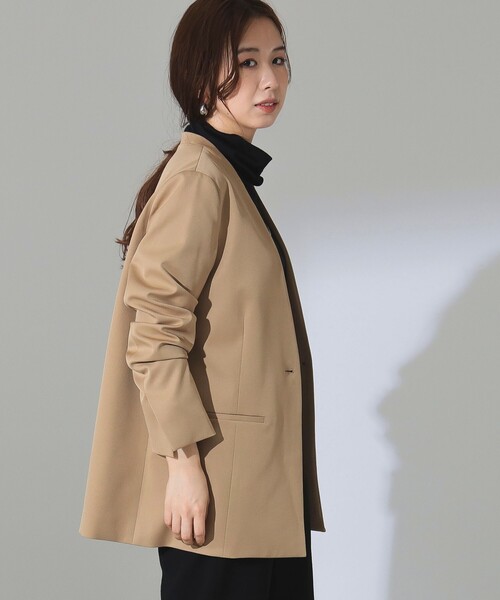 Demi-Luxe BEAMS(デミルクス ビームス)の「【1/16再値下げ】1ボタン ラペルレス ジャケット(ノーカラージャケット・レディース・ブラック/ベージュ・36/38)」の13枚目の写真