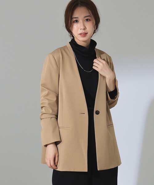 Demi-Luxe BEAMS(デミルクス ビームス)の「【1/16再値下げ】1ボタン ラペルレス ジャケット(ノーカラージャケット・レディース・ブラック/ベージュ・36/38)」の14枚目の写真