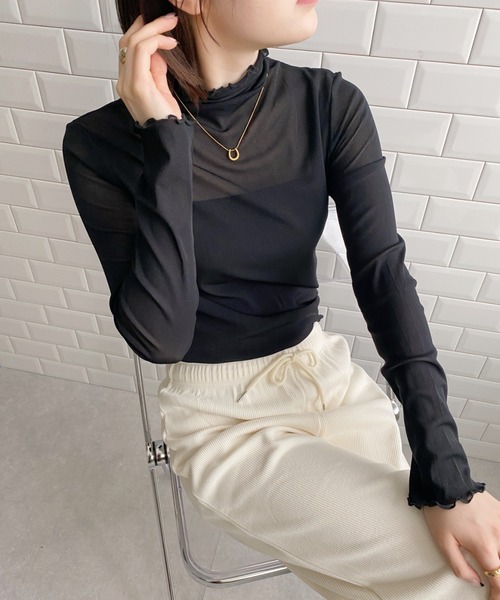 LOVALOT(ラバロット)の「ハイネックシアーインナートップス(Tシャツ/カットソー・レディース・ブラウン/ブラック/オフホワイト/グレー・FREE)」の9枚目の写真