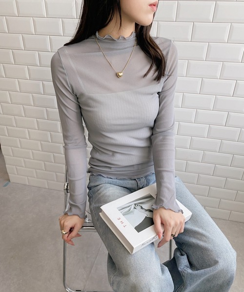 LOVALOT(ラバロット)の「ハイネックシアーインナートップス(Tシャツ/カットソー・レディース・ブラウン/ブラック/オフホワイト/グレー・FREE)」の15枚目の写真