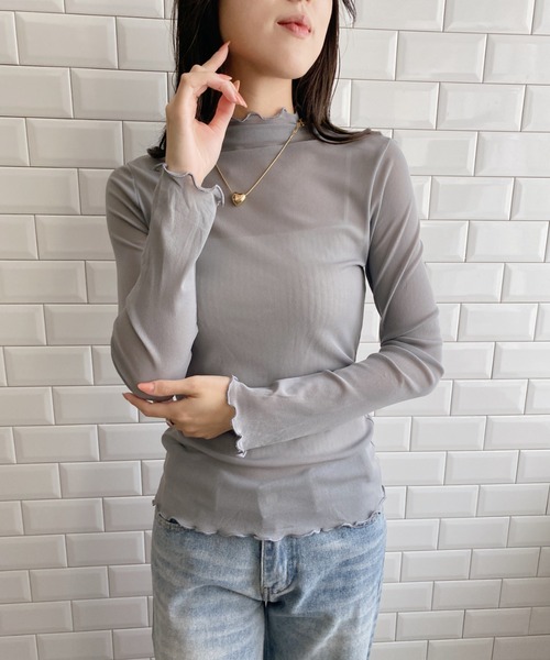 LOVALOT(ラバロット)の「ハイネックシアーインナートップス(Tシャツ/カットソー・レディース・ブラウン/ブラック/オフホワイト/グレー・FREE)」の18枚目の写真