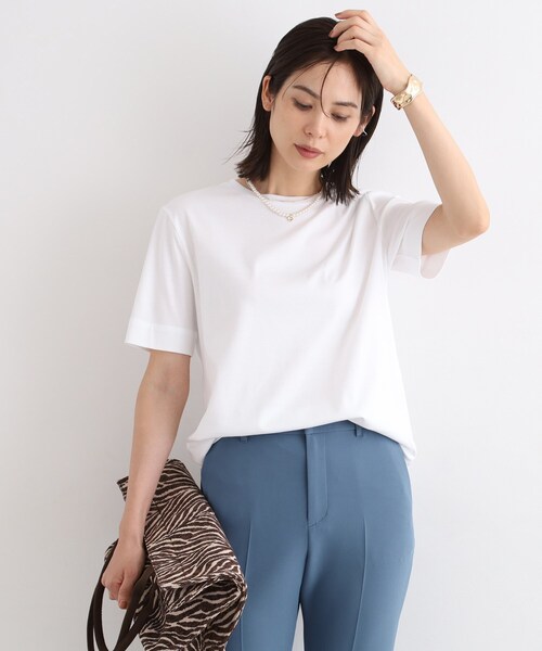 INDIVI（インディヴィ）の「◆【洗える/コットン100%】裾デザイン大人Tシャツ（Tシャツ/カットソー・レディース・ピンク系1/ブルー系その他/ホワイト/ダークオリーブ/ブラック・38/19/15 /13/05）」の7枚目の写真