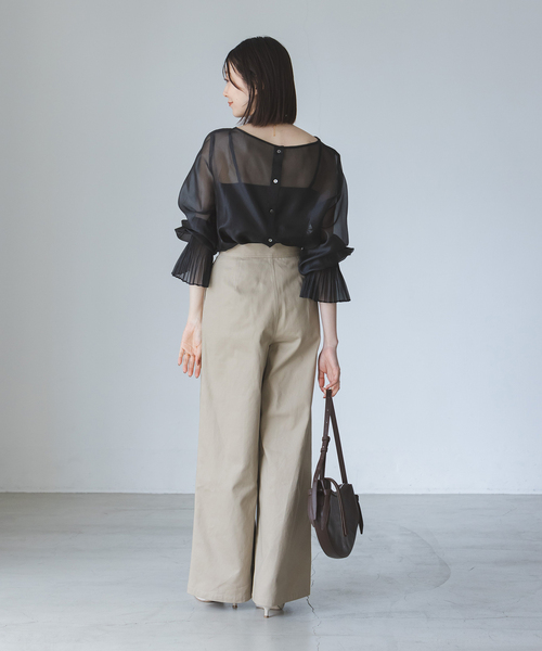 セール】パールシアープリーツカフスブラウス（シャツ/ブラウス