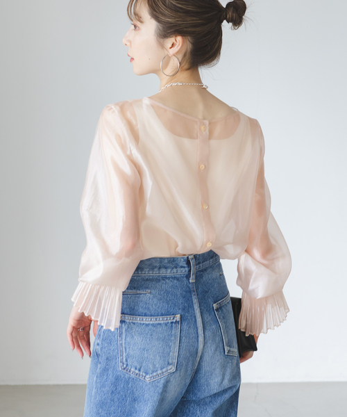 セール】パールシアープリーツカフスブラウス（シャツ/ブラウス