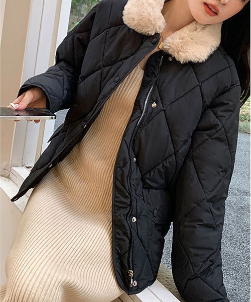 セール】フェイクファー キルティングジャケット レディース（ダウン