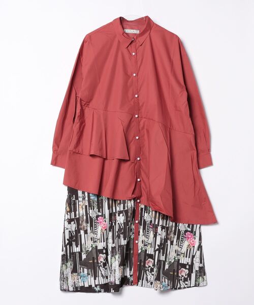 iS ScoLar（イズスカラー）の「543227：花と楽器柄アシンメトリー 切替ワンピース（シャツワンピース・レディース・ブラック/オレンジ・M）」の21枚目の写真