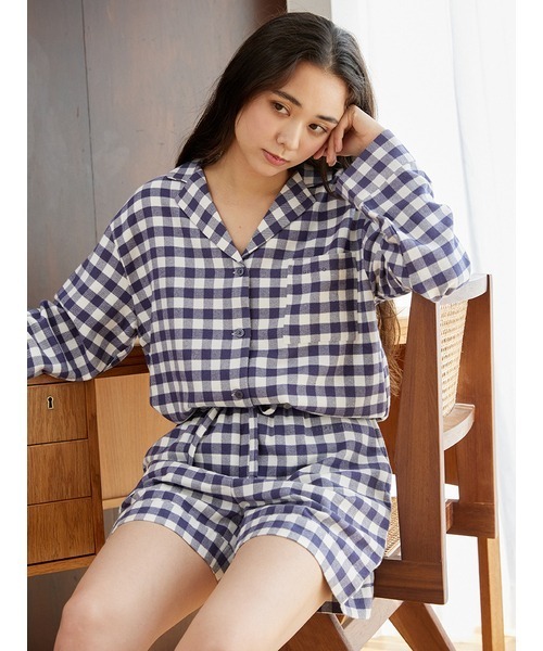 ジェラートピケ　パジャマセット チェック柄/ストライプ　正規品　本日値下げ gelato pique（ジェラートピケ）の「チェックシャツ（ルームウェア