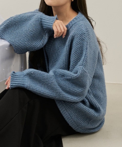 Auntie Rosa(アンティローザ)の「【karin】ボリュームニットカーディガン(カーディガン/ボレロ・レディース・ブルー/ベージュ・FREE)」の3枚目の写真