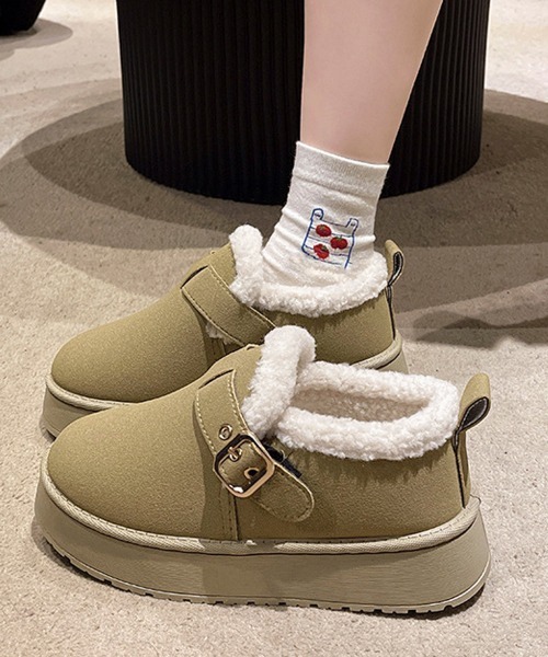 Miniministore（ミニミニストア）の「厚底ムートンブーツ 裏起毛ショートブーツ（ブーツ・レディース・ブラック/ベージュ/キャメル・23.0cm/23.5cm/24.0cm/24.5cm/25.0cm）」の2枚目の写真