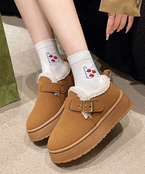 Miniministore（ミニミニストア）の「厚底ムートンブーツ 裏起毛ショートブーツ（ブーツ・レディース・ブラック/ベージュ/キャメル・23.0cm/23.5cm/24.0cm/24.5cm/25.0cm）」の4枚目の写真