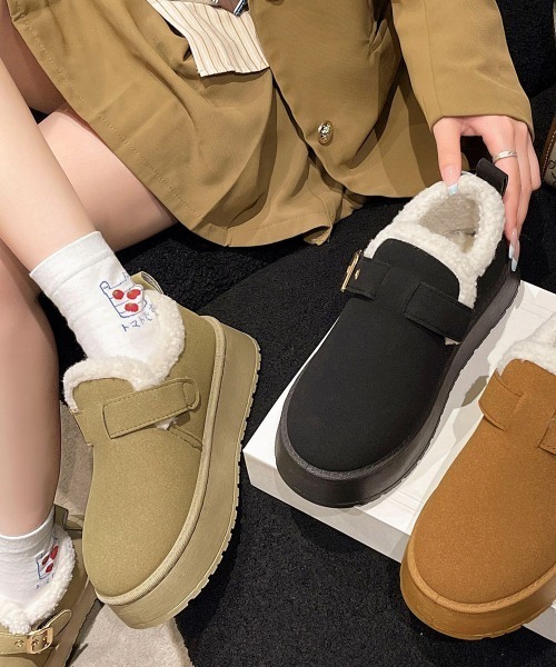 Miniministore（ミニミニストア）の「厚底ムートンブーツ 裏起毛ショートブーツ（ブーツ・レディース・ブラック/ベージュ/キャメル・23.0cm/23.5cm/24.0cm/24.5cm/25.0cm）」の12枚目の写真