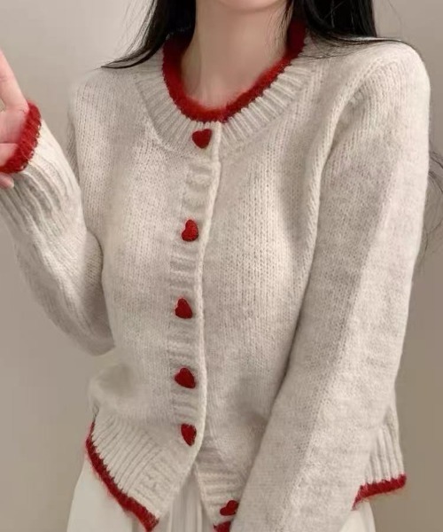 セール】レッドハートボタンニットカーディガン（カーディガン/ボレロ
