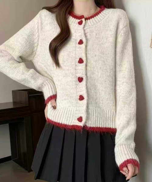 セール】レッドハートボタンニットカーディガン（カーディガン/ボレロ