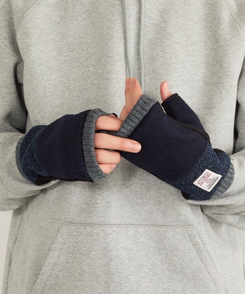 HARRIS TWEED(ハリスツイード)の「【SETUP7】HARRIS フィンガーレスショートグローブ メンズ手袋 WINGI(手袋・メンズ・グレー系その他2/ネイビー系1/グレー系1・FREE)」の3枚目の写真