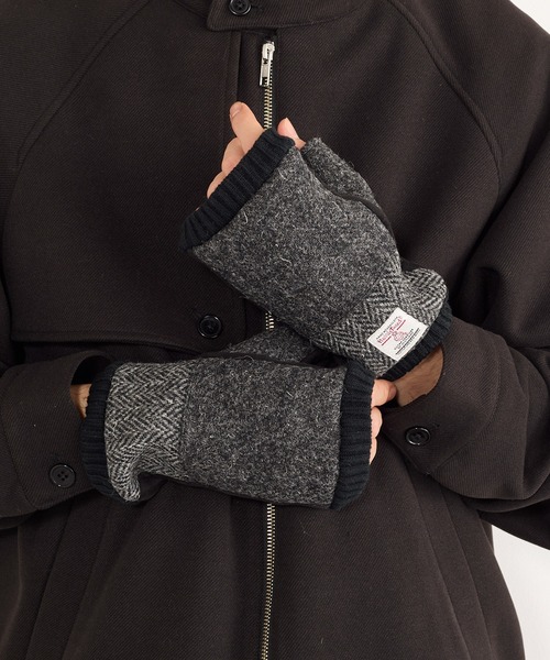 HARRIS TWEED(ハリスツイード)の「【SETUP7】HARRIS フィンガーレスショートグローブ メンズ手袋 WINGI(手袋・メンズ・グレー系その他2/ネイビー系1/グレー系1・FREE)」の2枚目の写真