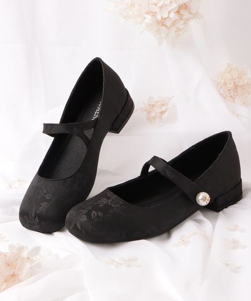 セール】ラウンドトゥ 花柄 ローヒール バレエ パンプス