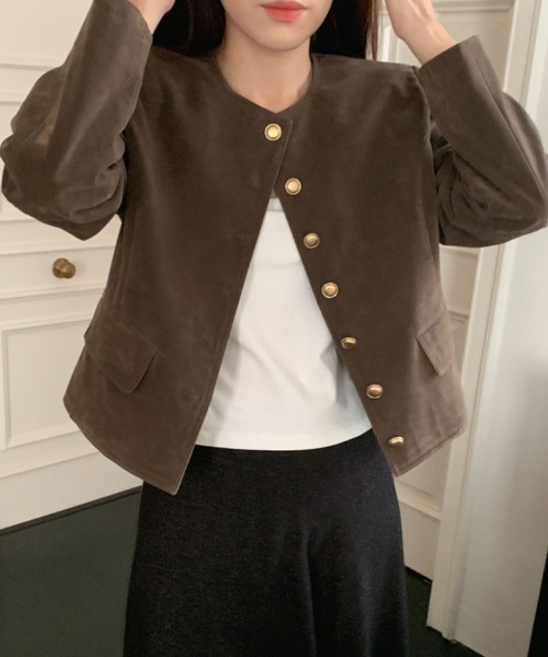 ノーカラーシングルブレストジャケット
