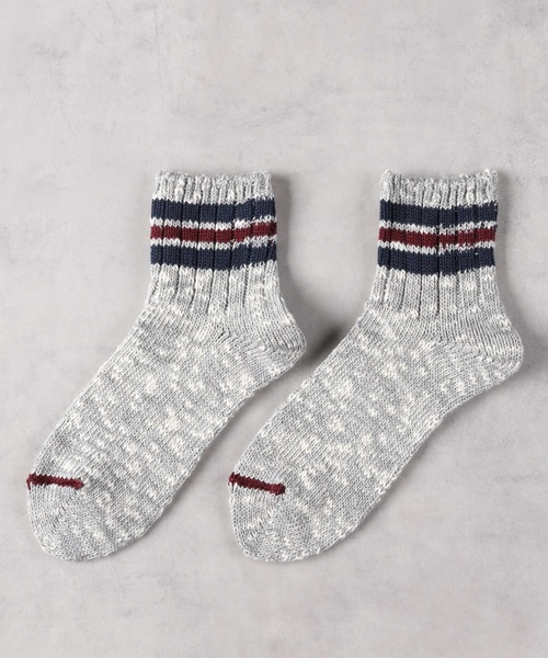 Right-on（ライトオン）の「【ANONYMOUSISM】3ラインスラブクォーターソックス（ソックス/靴下・メンズ・グレー/グリーン/レッド・フリー）」の2枚目の写真