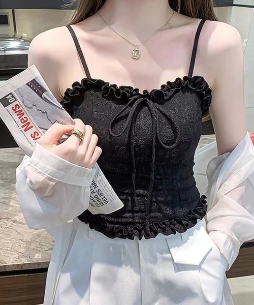 Lace Ladies（レースレディース）の「ハートネック フリル リボン コンパクト カップ付き キャミソール（キャミソール・レディース・ブラック/ホワイト・FREE）」の17枚目の写真