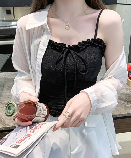 Lace Ladies（レースレディース）の「ハートネック フリル リボン コンパクト カップ付き キャミソール（キャミソール・レディース・ブラック/ホワイト・FREE）」の16枚目の写真