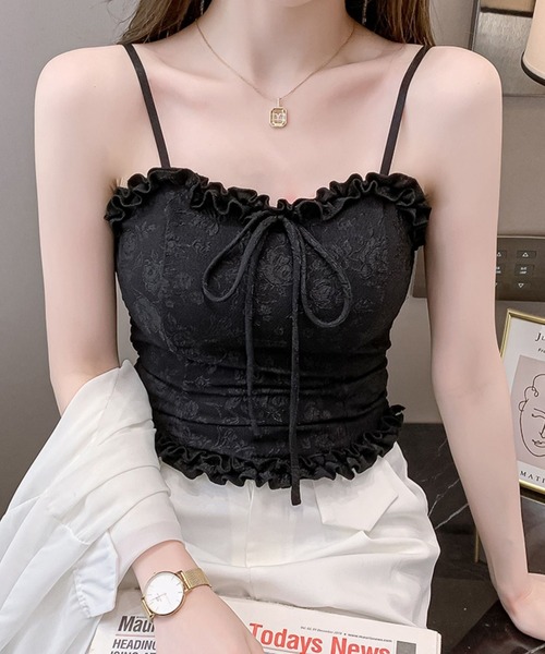 Lace Ladies（レースレディース）の「ハートネック フリル リボン コンパクト カップ付き キャミソール（キャミソール・レディース・ブラック/ホワイト・FREE）」の15枚目の写真