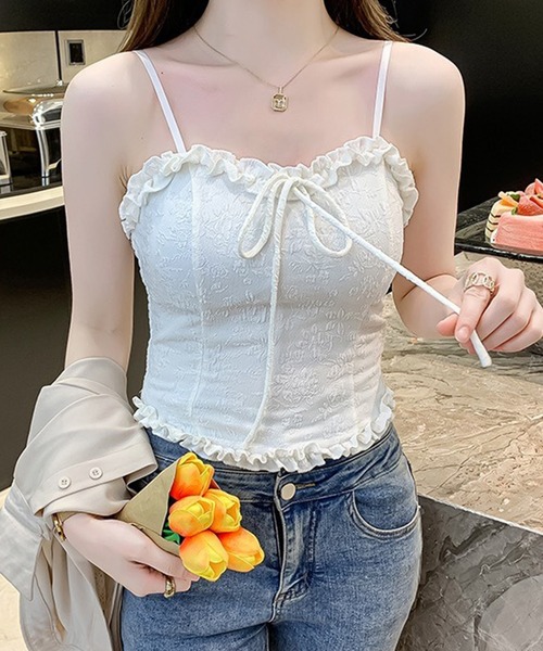 Lace Ladies（レースレディース）の「ハートネック フリル リボン コンパクト カップ付き キャミソール（キャミソール・レディース・ブラック/ホワイト・FREE）」の14枚目の写真