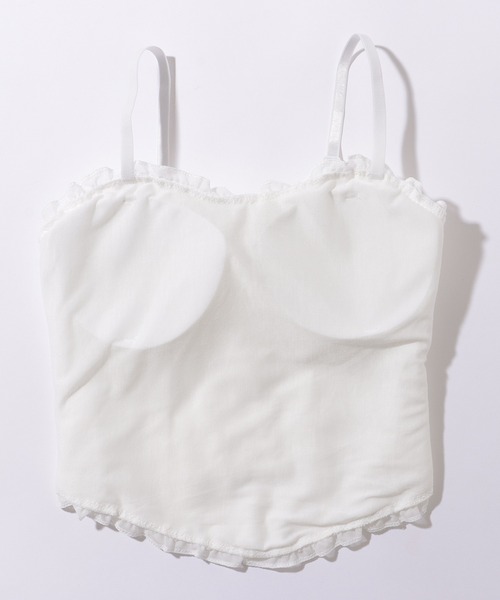 Lace Ladies（レースレディース）の「ハートネック フリル リボン コンパクト カップ付き キャミソール（キャミソール・レディース・ブラック/ホワイト・FREE）」の3枚目の写真