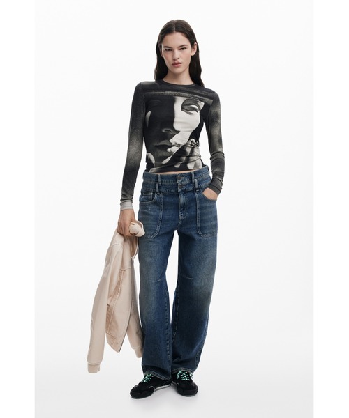 Desigual（デシグアル）の「アートポートレイト Tシャツロングスリーブ（Tシャツ/カットソー・レディース・ブラック・M/XS/XL/L/S）」の3枚目の写真