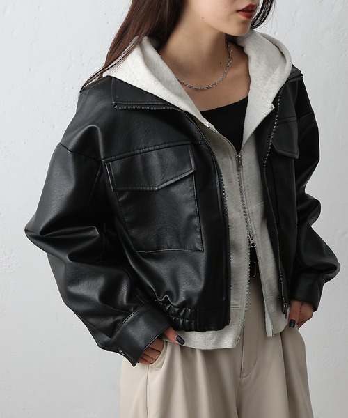 BLACK COLLECTION by ZOZOTOWN vol.2　未開封品 セール】フェイクレザーショートブルゾン（ライダースジャケット